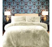 PARADISE STAR Teddy Fleece Duvet Quilt Cover Bedding Set With Matching Pillowcase Fluffy Thermal Warm and Cosy Cream Double 200cm x 200cm Approximate