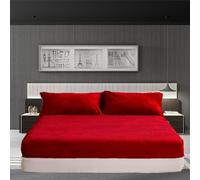 PARADISE STAR Teddy Fleece Fitted Bed Sheet - Ultra Soft Warm Cosy Plush Bedding, Extra Deep 30cm Pocket Fitted Sheet for Bed, Winter Luxury Mattress Cover (Red, Single 90x190cm)