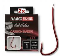 Paradox Fishing Eel Leaders 1# Set (2 x 10 Pieces) | Worm Hooks | Red Cropped Carbon Hooks with 2 Barbs on the Thigh, 50 cm Length & 0.40 mm Heavy Duty Cord for Eel