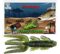 Paradox Fishing Krebby 9 cm Flaky Green - Pack of 10 Crab Imitation Rubber Baits for Bass & Zander - Creature Bait UV-Active & Squid Aroma - Ideal for Finesse, Dropshot, Texas & Carolina Rig