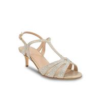 Paradox London Champagne Shimmer Kitten Heel T-Bar Sandals Champagne