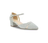 Paradox London Deja Silver Glitter Mid Block Heel Wide Fit Ankle Strap Court Shoes Silver
