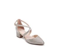 Paradox London Women's Glitter 'Francis' Mid Block Heel Wide Fit Court Shoes in Metallic Gold | Size: 7 Paradox London Metallic Gold 7