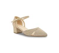 Paradox London Frankie Champagne Glitter Mid Block Heel Wide Fit Ankle Strap Court Shoes Champagne