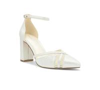 Paradox London Ivory Shimmer 'Rhea' High Block Heel Ankle Strap Court Shoes Ivory