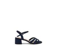 Paradox London 'marcia' Faux Leather Block Heel Sandal In Navy Navy 7