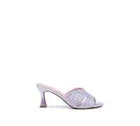 Paradox London Marisol' Diamante Flare Heel Mule In Metallic Silver Metallic Silver