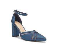 Paradox London Navy Shimmer 'Rhea' High Block Heel Ankle Strap Court Shoes Navy