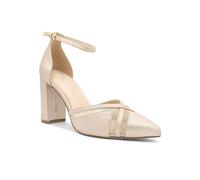 Paradox London Nude Shimmer 'Rhea' High Block Heel Ankle Strap Court Shoes Nude