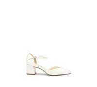 Paradox London Satin And Lace 'charla' Mid Block Heel Court Shoes In Ivory Ivory
