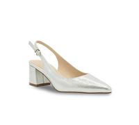 Paradox London Silver Shimmer Wide Fit Mid Block Heel Sling Back Court Shoes Silver