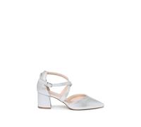 Paradox London Women's Florrie Extra Wide Fit EEE Block Heel Open Court Shoes in Silver | Size: 4EEE