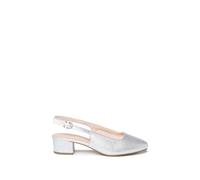 Paradox London Women's Giulietta' Wide Fit Square Toe Block Heel Slingback Shoes in Silver | Size: 4E