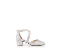 Paradox London Women's Glitter 'Francis' Mid Block Heel Wide Fit Court Shoes in Silver | Size: 5 Paradox London Silver 5