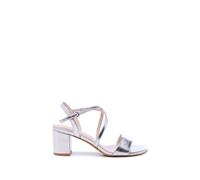 Paradox London Women's Honeysilk' Wide Fit Block Heel Sandals in Metallic Silver | Size: 3E