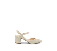 Paradox London Women's Kendra Mid Block Heel pointed Court Shoe in Gold | Size: 3