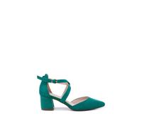 Paradox London Women's Micro Suede 'Ffion' Wide Fit Mid Block Heel Cross Strap Court Shoe in Green | Size: 7E Paradox London Green 7E
