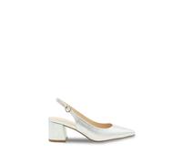 Paradox London Women's Shimmer 'Imelda' Mid Heel Block Heel Sling Back Court Shoes in Silver | Size: 9