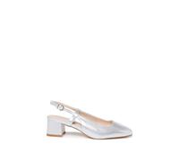 Paradox London Women's Tracy' Square Toe Block Heel Slingback Shoes in Silver | Size: 8