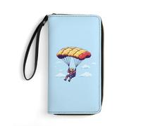 Paragliding Paraglider Skydiving Leather Wallet Large Capacity Wallets with Zippered for Men Women