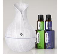 Parahon Aroma Diffuser 130ml - Ultrasonic Aromatherapy Diffuser with 7 Colour LED Light, 2 Essential Oils - Includes Lavender & Mint Leaf Scents, BPA-Free (Silver - White)