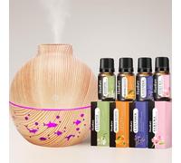 Parahon Aroma Diffuser 130ml - Ultrasonic Aromatherapy Diffuser with 7 Colour LED Light, 4 Essential Oils - Includes Lavender, Jasmine,Orange & Sakura Scents, BPA-Free (LightWood130ml)