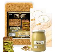 PARAHON Knafeh Kit - Kunafa Filo, Pistachio Cream & Chocolate - Arabic Dessert Gift Set (650g, Pistachio White Choco Kunafa)