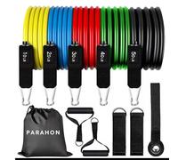 PARAHON Resistance Bands Set 150lbs with Handles - 11pcs Exercise Bands with Door Anchor, Ankle Straps & Workout Poster - Stackable Fitness Bands for Home Gym, Strength Training, Yoga & Pilates