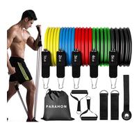 PARAHON Resistance Bands Set - Exercise Band for Ankle Straps & Workout Poster - Stackable Fitness Bands for Home Gym, Strength Training, Yoga & Pilates (11Pcs Home Gym Bands & Handle)