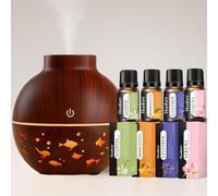 Parahon White Wood Aroma Diffuser 130ml - Ultrasonic Aromatherapy Diffuser with 7 Colour LED Light, 2 Essential Oils - Includes Lavender & Mint Leaf Scents, BPA-Free (DarkWood130ml)