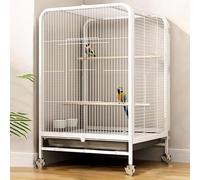 Parakeet Bird Cage, Parrot Cage Tray Design with Casters and Accessories 1.2cm Encryption Net for Small and Medium Parrots (White)