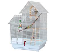 Parakeet Cage Large With House European Style Double Roof Parrot Cage, Exquisite Workmanship Bird Cage, Bird House With Toy Accessories(White-set1)