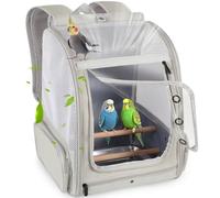 Parakeet Carrier Backpack for Small to Medium Bird, Portable Bird Travel Carrier Cage with Standing Perches and Metal Tray, Breathable Transport Bag for Parakeet, Budgie, Conure, Cockatiel, Parrot
