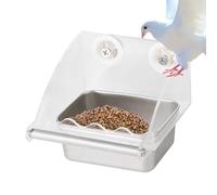 Parakeet Dispenser - Transparent Feeder Inside the Cage, Stainless Steel Bowl with Non-Slip Stand for Parakeets and Parrots Outdoor Garden