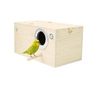 Parakeet Nest Box - Wooden Parrot Nesting Box | Premium Breeding House For Birds, & Finch Nest With Attached Perch, Safe Bird Cage Mating Box For Cockatiels, Conures & Small Pet Birds