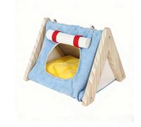 Parakeet Nesting Box Cockatiel Bed Bird House for Cage, Wooden Bird Hammock Love Bird Nest Parrot Bed Hideout for Hamster and Small Pets(blue)