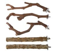 Parakeet Perches - Five Piece Wooden Rest Set, Natural Wood Perch Stand, Branch Design with Textured Handle, Interactive Play