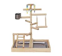 Parakeet Playground in Cage, Parrot Play Gym Stand - Playground Natural Wooden Bird Toys, Natural Wooden Conure, Buddy Birds Swing Stair Center Standing Pole