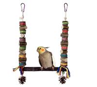 Parakeet Swing - 42x25cm Large Toy, Wooden Colorful Perch, Funny Bird Chewing Swing with Decorative Hanging Beads | Play Accessory for Parrot, Cockatiel, budgiee, Lovebird, Small Birds