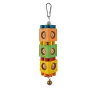 Parakeet Toy - 9.84 Inch Large Hanging Wooden Block Enrichment | Cockatiel Feeder Game with Bell, Teething Toy for Parakeet Cages for Pets, Parakeet Cage for Indoor and Me