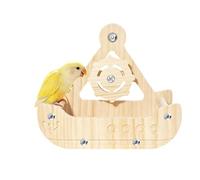 Parakeet Toy - Funny Pirate Ship Theme, Chew Gym, Mental Stimulation, Foraging, Cage Ornament, Wooden Countertop, Resting Station, Desktop Play Stand for Physical Training, Le