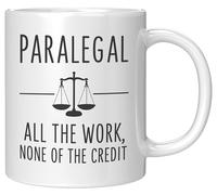 Paralegal Coffee Mug - All the Work None of the Credit - Funny Gift for Paralegals and Legal Assistants, 11oz White Ceramic Cup