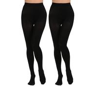 Paralinda 2 Pairs Women's Solid Color Tights 80D, Soft Opaque Microfiber Tights, Black, L-XL