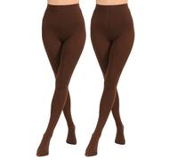 Paralinda 2 Pairs Women's Solid Color Tights 80D, Soft Opaque Microfiber Tights, Coffee, L-XL