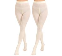 Paralinda 2 Pairs Women's Solid Color Tights 80D, Soft Opaque Microfiber Tights, Cream, S-M