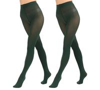 Paralinda 2 Pairs Women's Solid Color Tights 80D, Soft Opaque Microfiber Tights, Forest Green, S-M