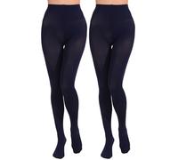 Paralinda 2 Pairs Women's Solid Color Tights 80D, Soft Opaque Microfiber Tights, Navy Blue, L-XL