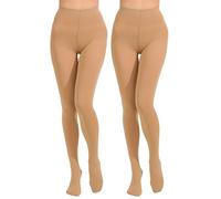 Paralinda 2 Pairs Women's Solid Color Tights 80D, Soft Opaque Microfiber Tights, Nude, L/XL