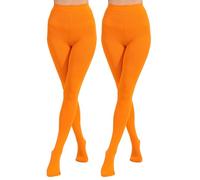 Paralinda 2 Pairs Women's Solid Color Tights 80D, Soft Opaque Microfiber Tights, Orange, XX-Large-3X-Large Plus