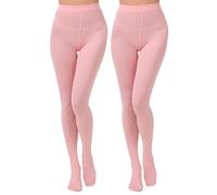 Paralinda 2 Pairs Women's Solid Color Tights 80D, Soft Opaque Microfiber Tights, Pink, XXL-3XL Plus